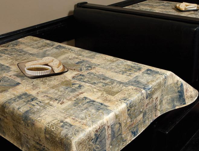 Malaga Moss abstract print heavy duty vinyl tablecloth with flannel back
