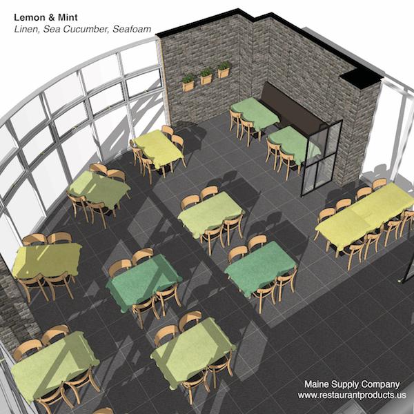 Lemo Mint  Uplifiting Decor using S6123 Vinyl Tablecloths - Seafoam, Sea Cucumber, Sea Oats