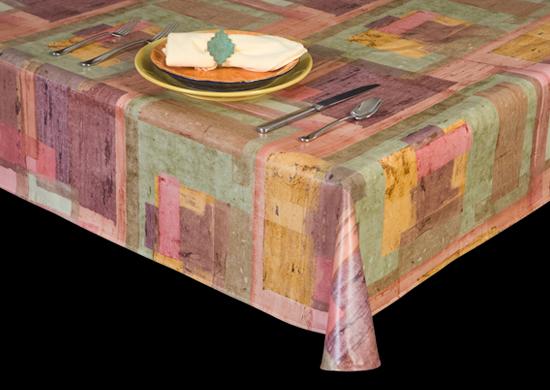 Heavy Duty Geometric Print Vinyl Tablecloth w/ Flannel Back, S6118
