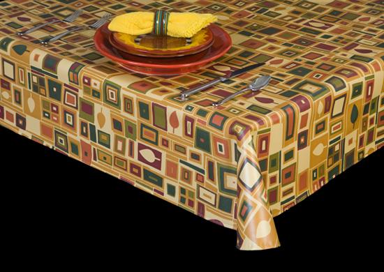 Heavy Duty Retro Print Vinyl Tablecloth w/ Flannel Backing, S6125