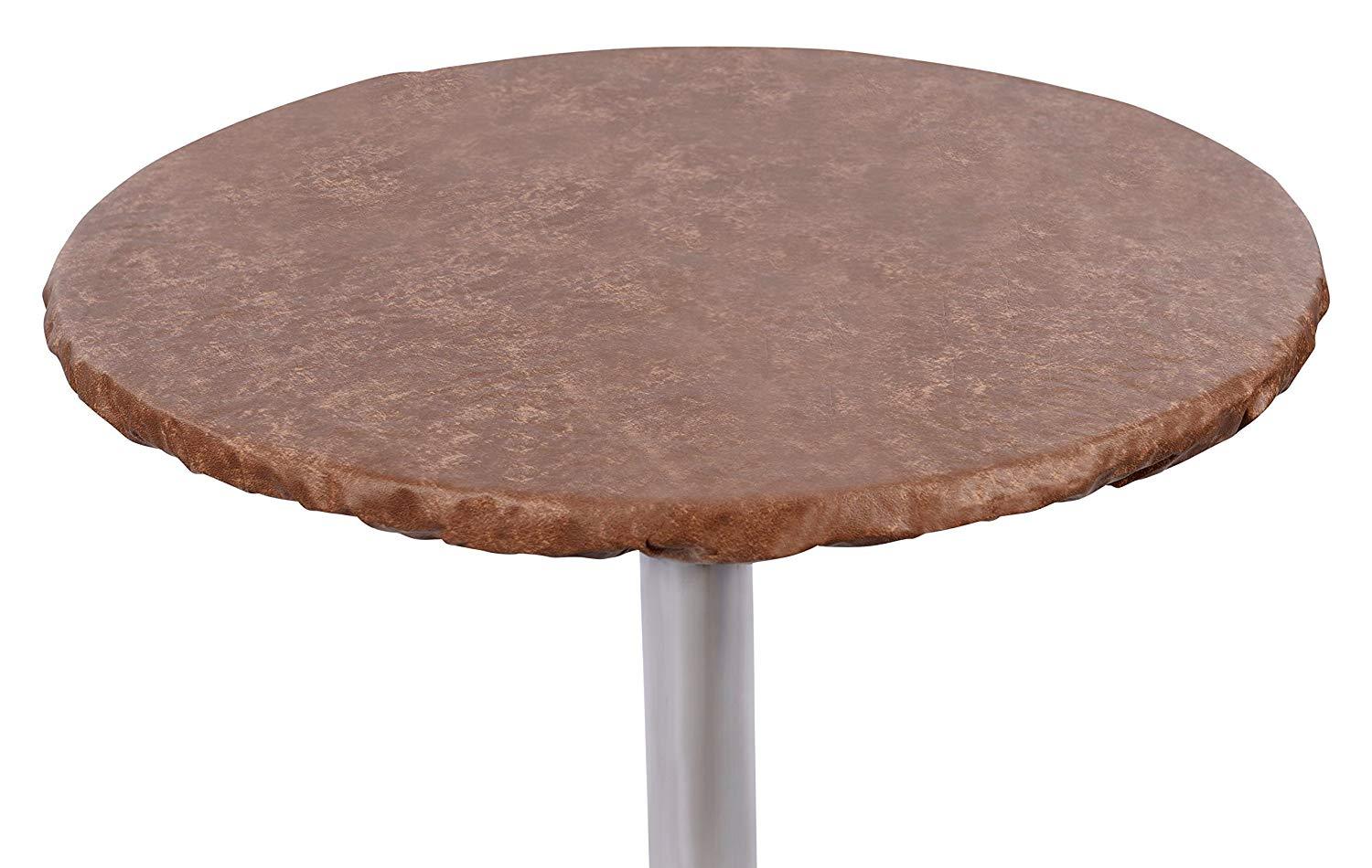 Nova Leather Look Heavy Duty Flannel Backed Fitted/Elasticized Round Vinyl Tablecloth