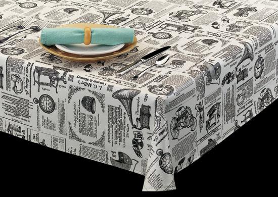 Heavy Duty Vinyl Tablecloth w/ Flannel Backing, "Stop the Presses" Newspaper Print, S9825