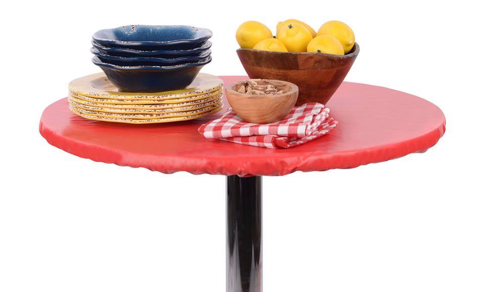 Nova Leather Look Heavy Duty Flannel Backed Fitted/Elasticized Round Vinyl Tablecloth