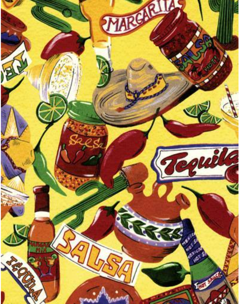 Heavy Duty Spirit of Mexico Themed Vinyl Tablecloth Roll w/ Flannel Backing, S6102