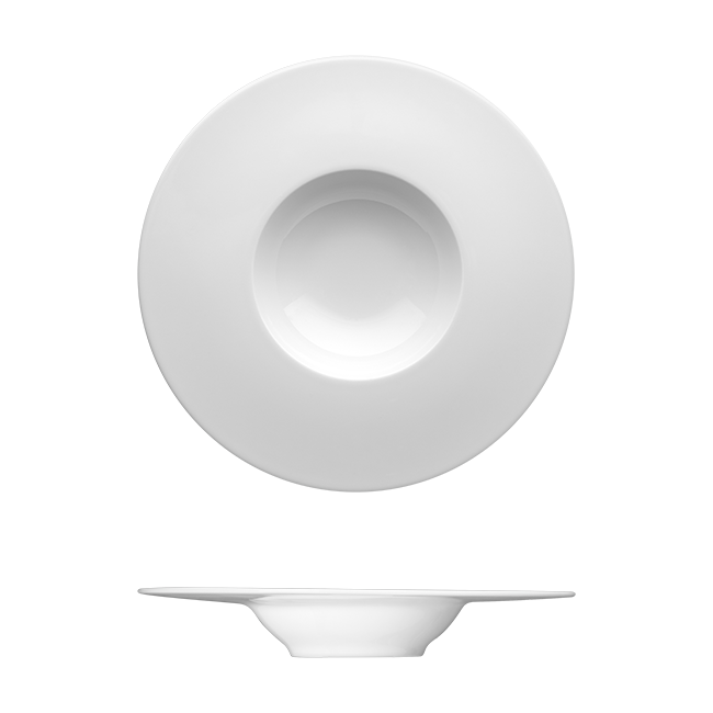 Saturno Bright White Porcelain Deep Gourmet Plate 9 7/8" 4 Pcs