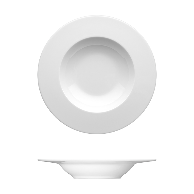 Saturno Bright White Porcelain Deep Plate 9 7/8"