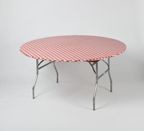 Red/White Gingham Check Plastic Fitted Round Table Cover