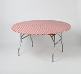 Red/White Gingham Check Plastic Fitted Round Table Cover