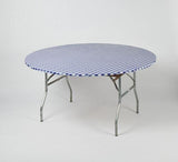 Blue/White Gingham Check Plastic Fitted Round Table Cover