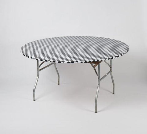 Black and White (Chess) Check Plastic Round Fitted Table Covers