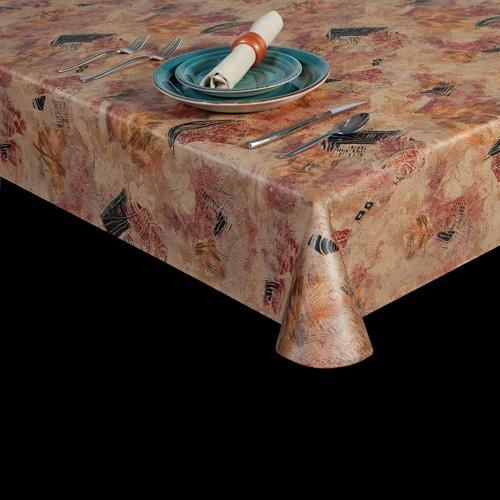 Heavyweight Squiggles & Scribbles Vinyl Tablecloth w/ Flannel Backing, S6106