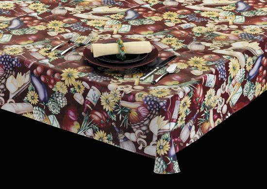 Heavy Duty Fruits &amp; Vegetables Print Vinyl Tablecloth w/ Flannel Backing, S6101