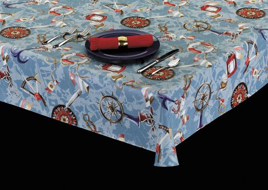 Heavyweight Nautical Elements Vinyl Tablecloth Roll w/ Flannel Backing, S6105