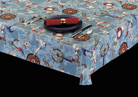 Heavy Duty Nautical Print Vinyl Tablecloth w/ Flannel Backing, S6105
