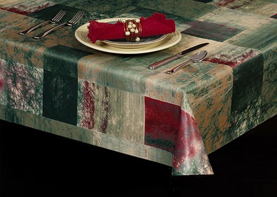 Heavy Duty Abstract Plaid Vinyl Tablecloth w/ Flannel Backing, S6103