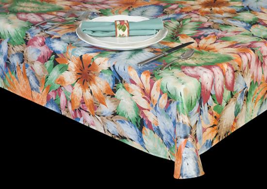 Heavyweight Floral Bouquet Print Vinyl Tablecloth w/ Flannel Backing, S6113