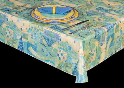 Heavyweight Colorful Journey Vinyl Tablecloth Roll w/ Flannel Backing, S6120