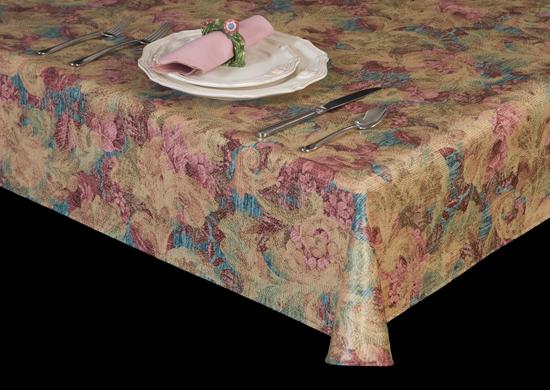 Heavyweight Floral Print Vinyl Tablecloth w/ Flannel Backing, S6121