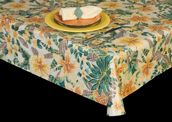 Heavyweight Floral Print Vinyl Tablecloth w/ Flannel Backing, S6122