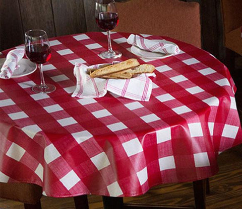 Heavyweight Large Plaid Linen Vinyl Tablecloth w/ Flannel Backing, S9815