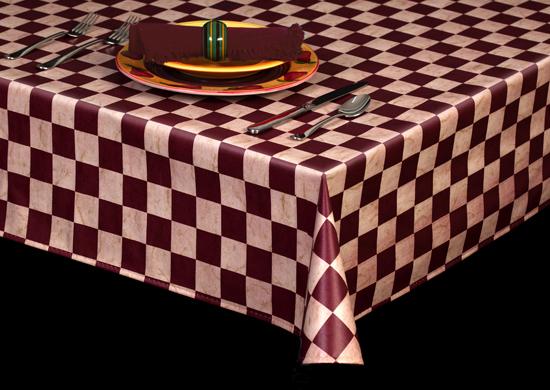 Heavyweight Marble Checkerboard 1 1/2" Squares Vinyl Tablecloth Roll w/ Flannel Backing, S9816