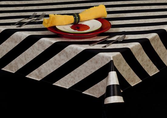 Heavy Weight Stripe Print Vinyl Tablecloth w/ Flannel Backing, S9822