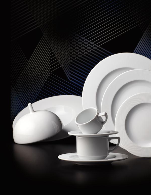 Raio Bright White Porcelain Dinnerware Collection from Corby Hall