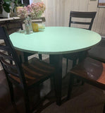 leather look 42" round vinyl fitted tablecloth in seafoam color