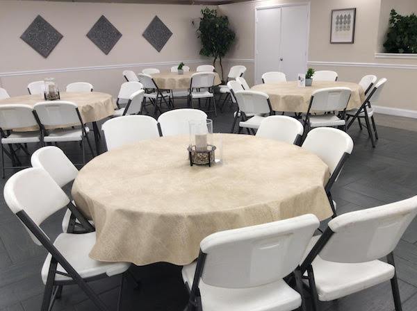 Luxurious Leather Look Heavy Duty Vnyl Tablecloth (76&quot;) in Rye Color (at First Assembly of God Church)