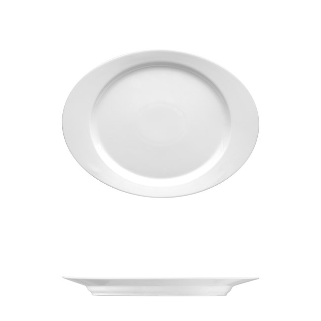 Saturno Bright White Porcelain Oval Platter 12 7/8&quot; x 9 3/4&quot;