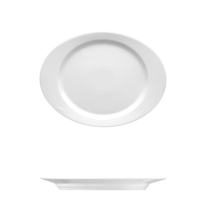 Saturno Bright White Porcelain Oval Platter 12 7/8&quot; x 9 3/4&quot;