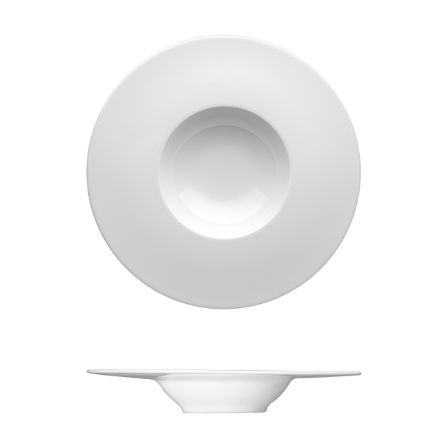 Saturno Bright White Porcelain Deep Gourmet Plate 9 7/8&quot; 4 Pcs