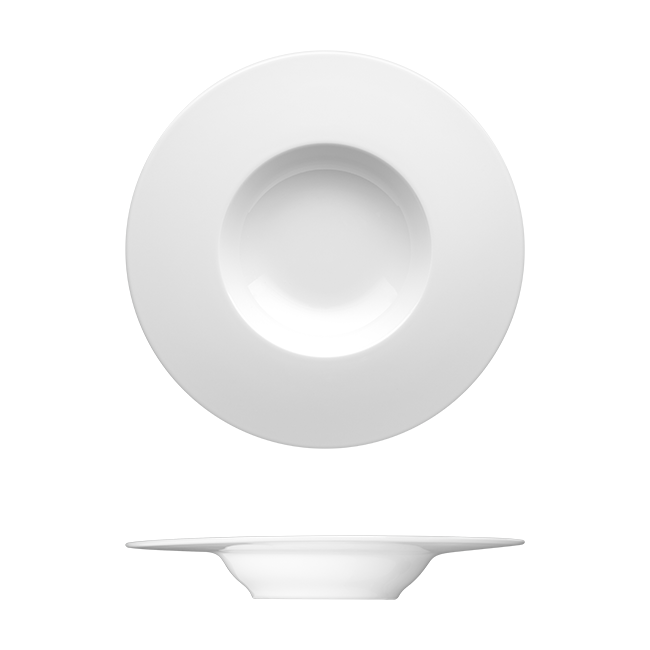 Saturno Bright White Porcelain Deep Plate 11 3/8&quot;