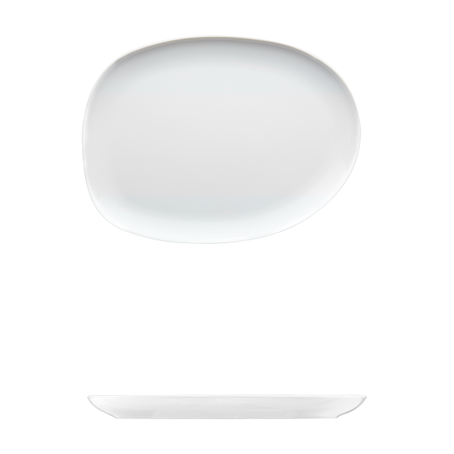 Saturno Bright White Porcelain Large Plate 12 5/8&quot; x 9 1/2&quot;