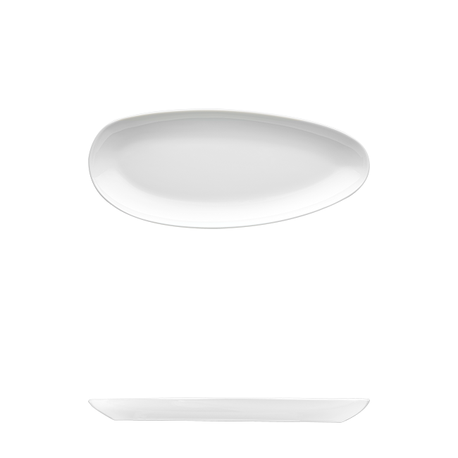 Saturno Bright White Porcelain Short Plate 9 1/2&quot; x 4 5/8&quot;