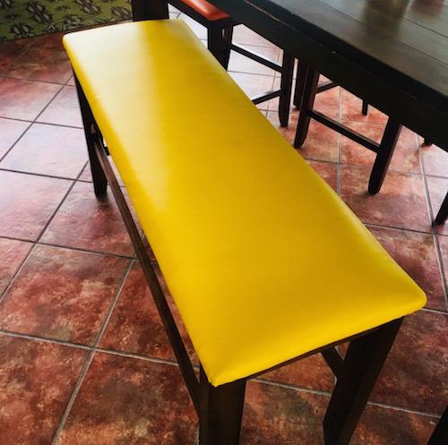 reupholstered bench w/ yellow flexa marine grade restaurant vinyl