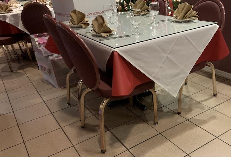Red Oakley Leather Look Vinyl Tablecloth at Cafe Capri