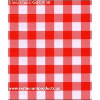 Restaurant Quality Red Chess Check Vinyl Tablecloth Roll w/o Flannel Backing, U0158
